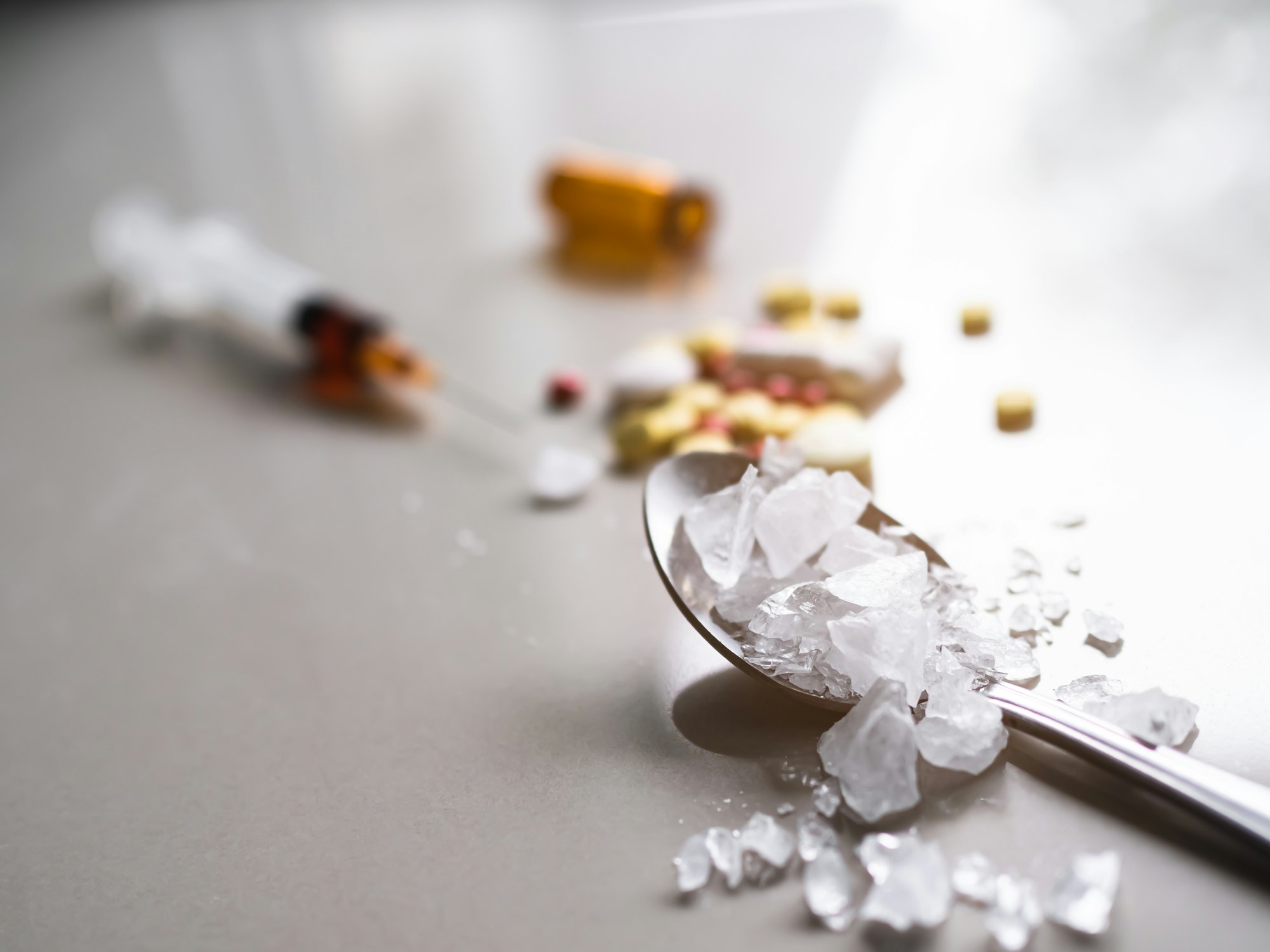 Methamphetamin Drug on Spoon,Speed Drug Addiction